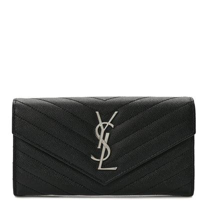 Saint Laurent Grain De Poudre Matelasse Chevron Monogram Flap Wallet Deep Marine 1 of 10