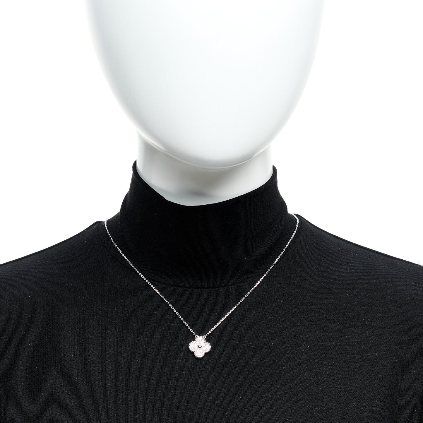 18K White Gold Diamond Vintage Alhambra Pendant Necklace