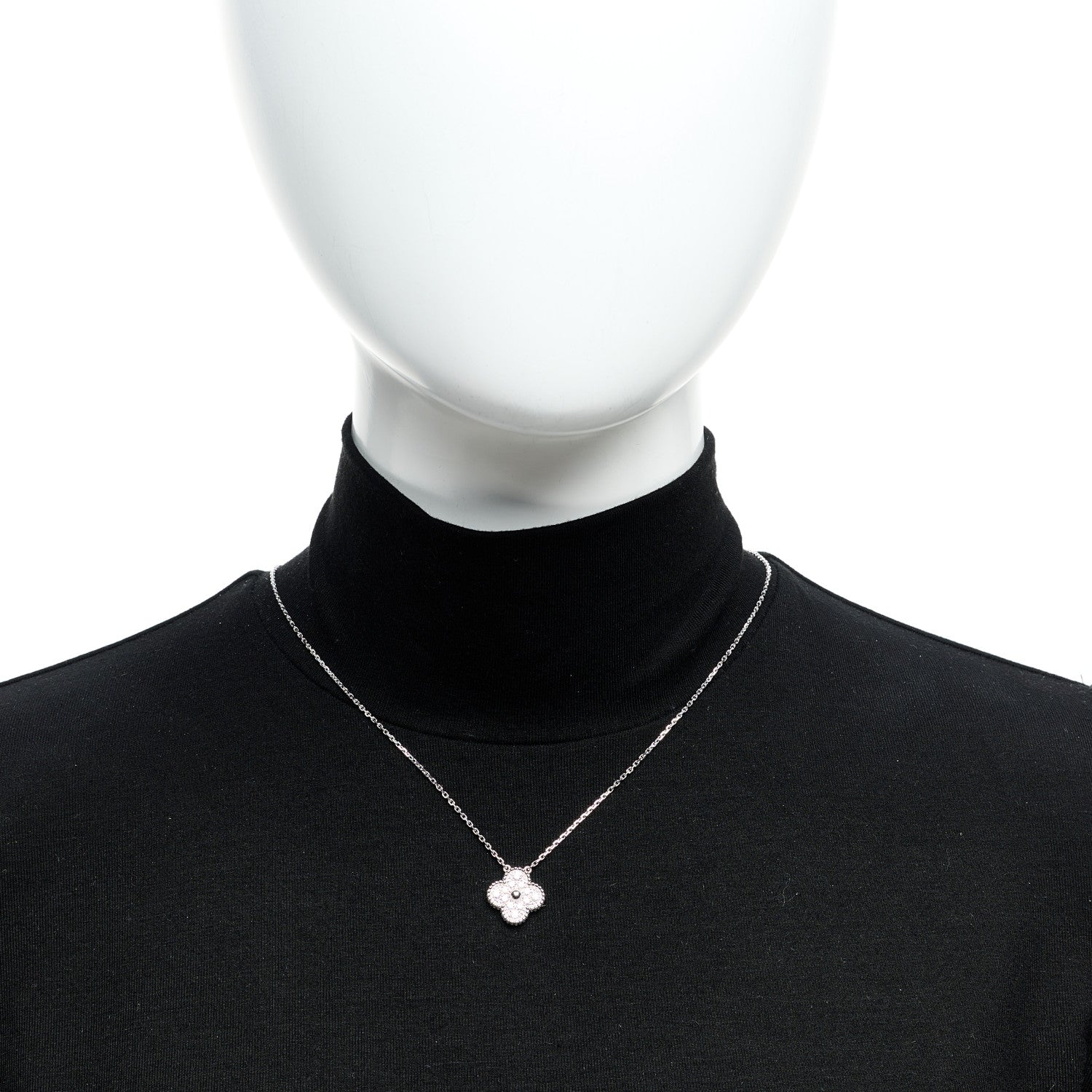 Van Cleef & Arpels 18K White Gold Diamond Vintage Alhambra Pendant Necklace 2 of 6