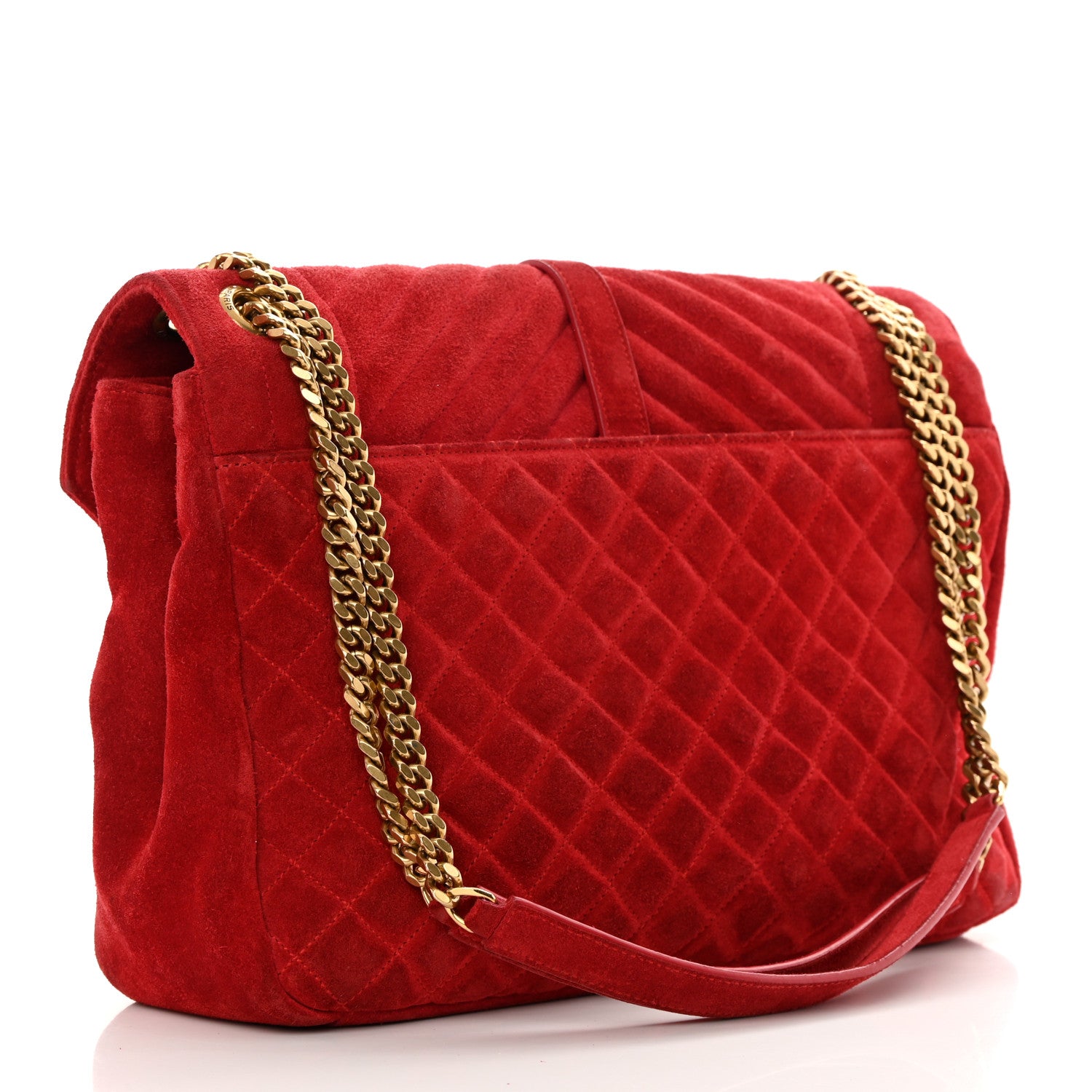 Saint Laurent Suede Mixed Matelasse Triquilt Large Monogram Envelope Satchel Red 3 of 18