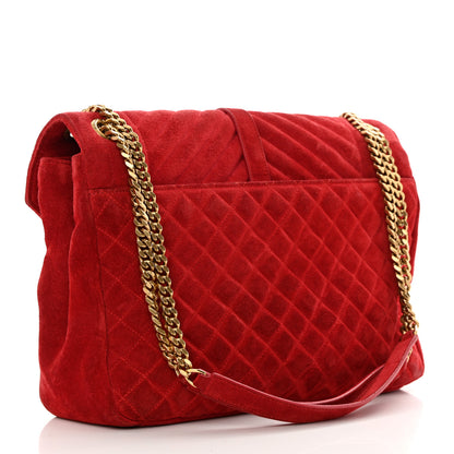 Saint Laurent Suede Mixed Matelasse Triquilt Large Monogram Envelope Satchel Red 3 of 18