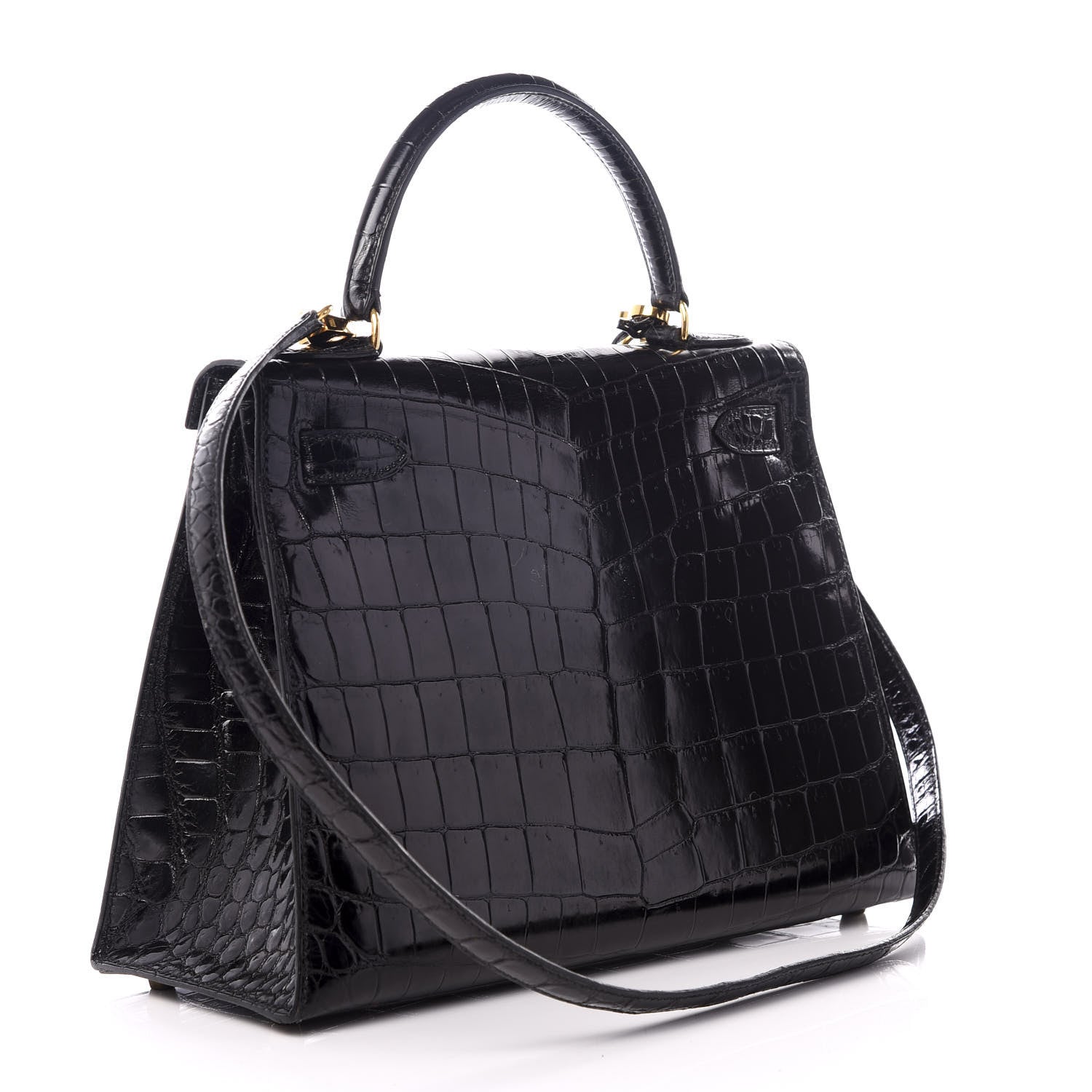 Hermes Shiny Niloticus Crocodile Kelly Sellier 28 Black 2 of 8