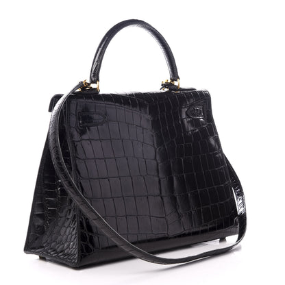 Hermes Shiny Niloticus Crocodile Kelly Sellier 28 Black 2 of 8