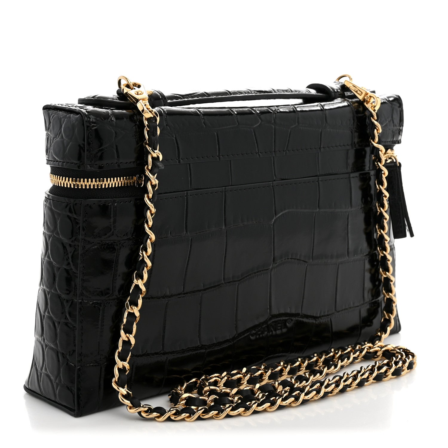 Chanel Calfskin Crocodile Embossed Slim Vanity Case With Chain  Black 2 of 9