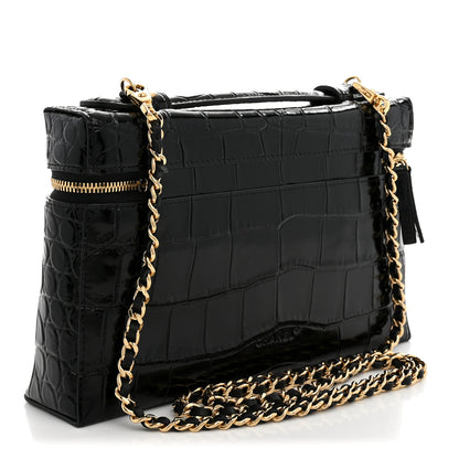 Chanel Calfskin Crocodile Embossed Slim Vanity Case With Chain  Black 2 of 9