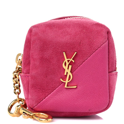 Saint Laurent Suede Lambskin Jaime Cube Charm Keychain Fuchsia 1 of 10