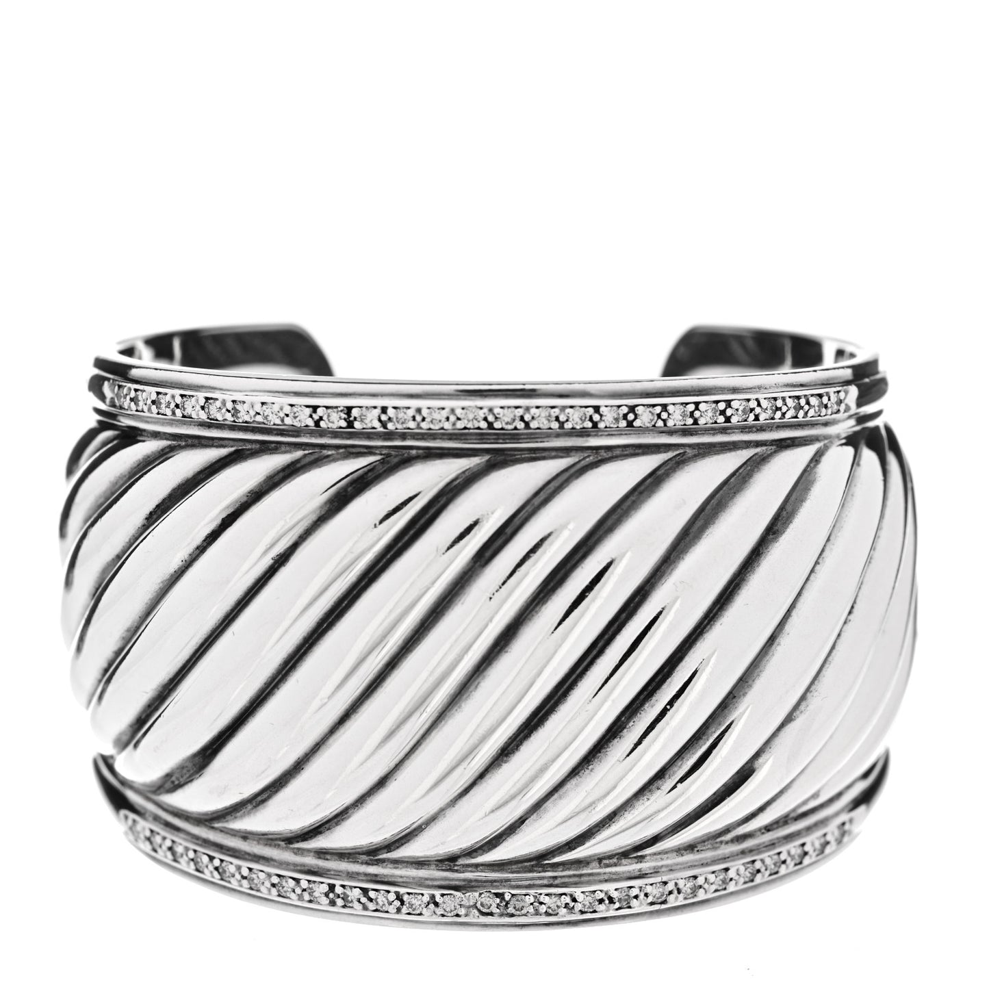 Sterling Silver Diamond 41mm Sculpted Cable Cuff Bracelet