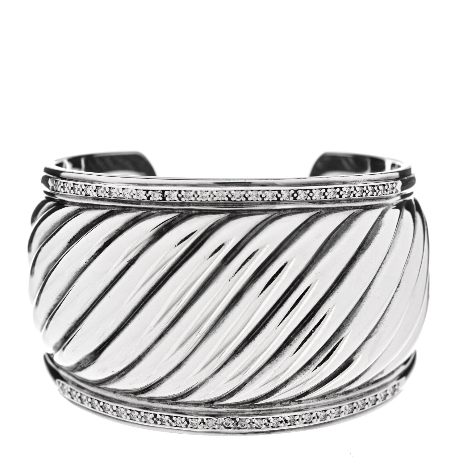 David Yurman Sterling Silver Diamond 41mm Sculpted Cable Cuff Bracelet 1 of 3