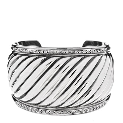 David Yurman Sterling Silver Diamond 41mm Sculpted Cable Cuff Bracelet 1 of 3