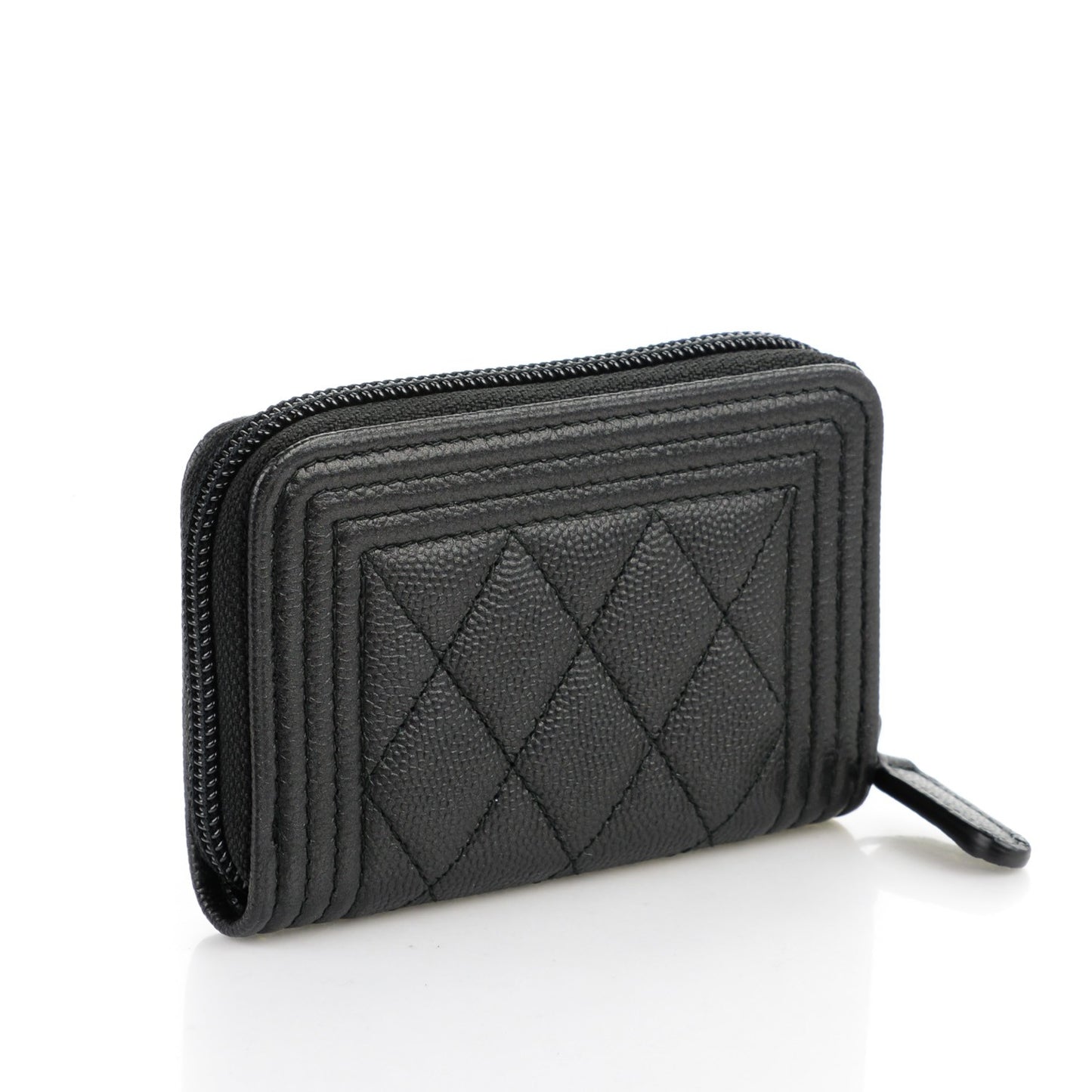 Caviar Quilted Boy Zip Around Coin Purse Wallet Black