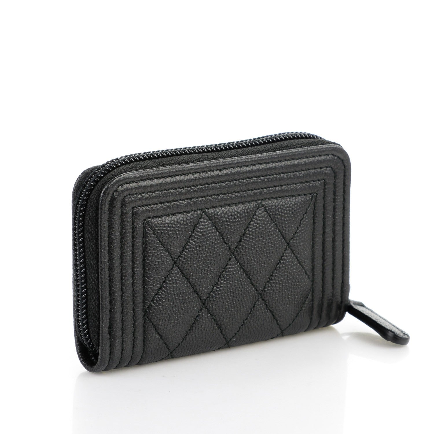 Chanel Caviar Quilted Boy Zip Around Coin Purse Wallet Black 3 of 7
