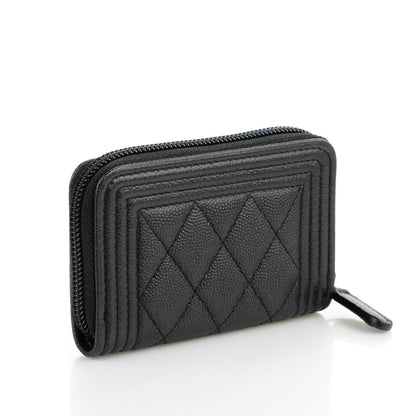 Chanel Caviar Quilted Boy Zip Around Coin Purse Wallet Black 3 of 7