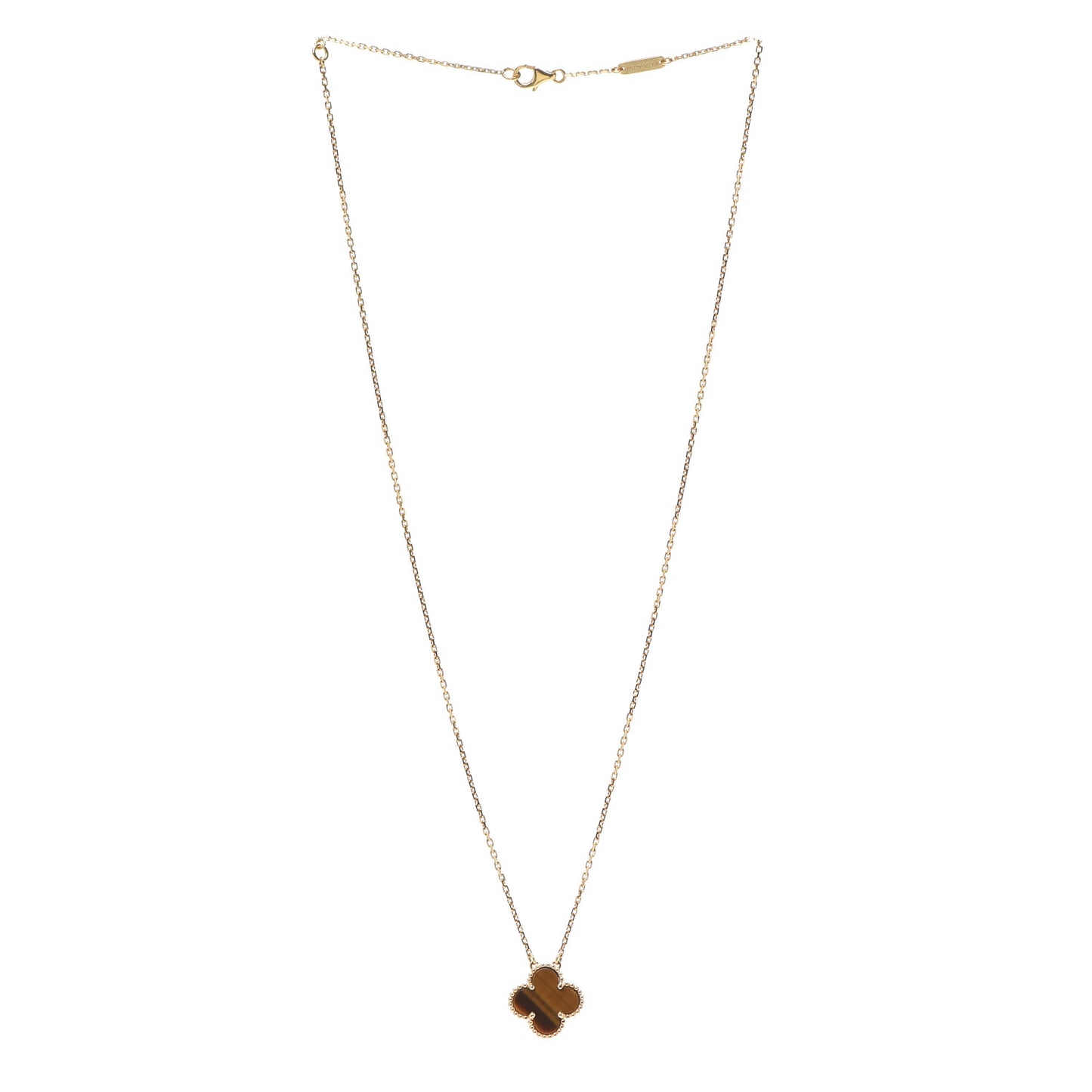 18K Yellow Gold Tiger Eye Vintage Alhambra Pendant Necklace