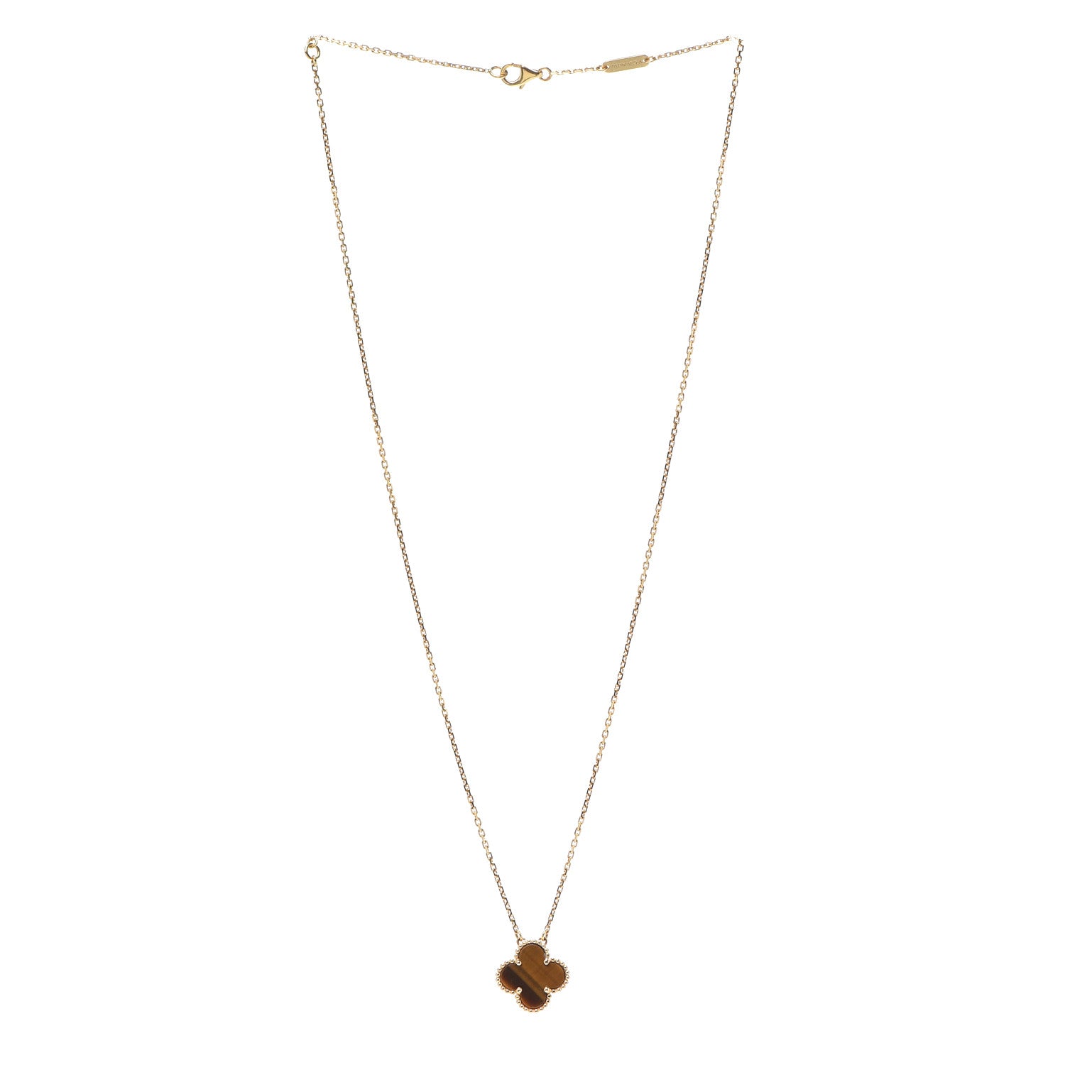 Van Cleef & Arpels 18K Yellow Gold Tiger Eye Vintage Alhambra Pendant Necklace 3 of 7