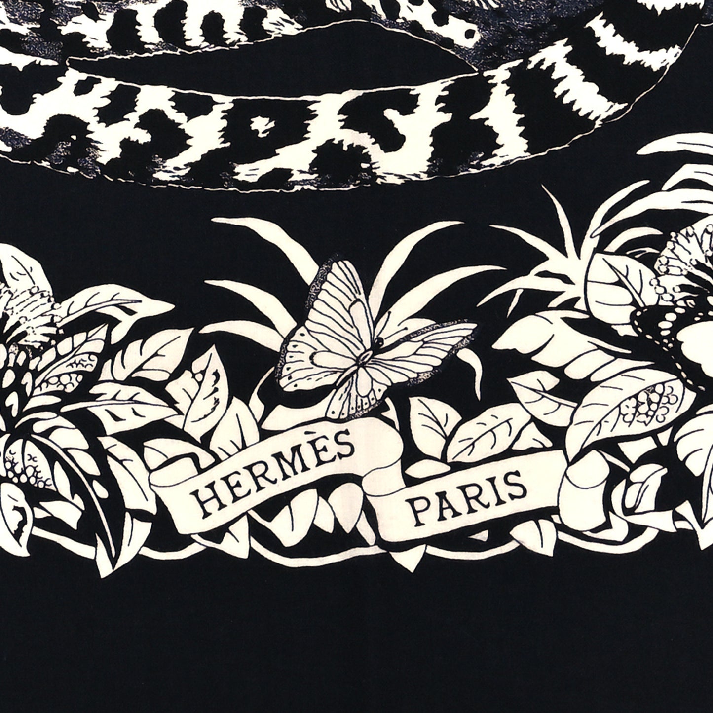 Cashmere Silk Jungle Love Tattoo Shawl 140 Bleu Black White