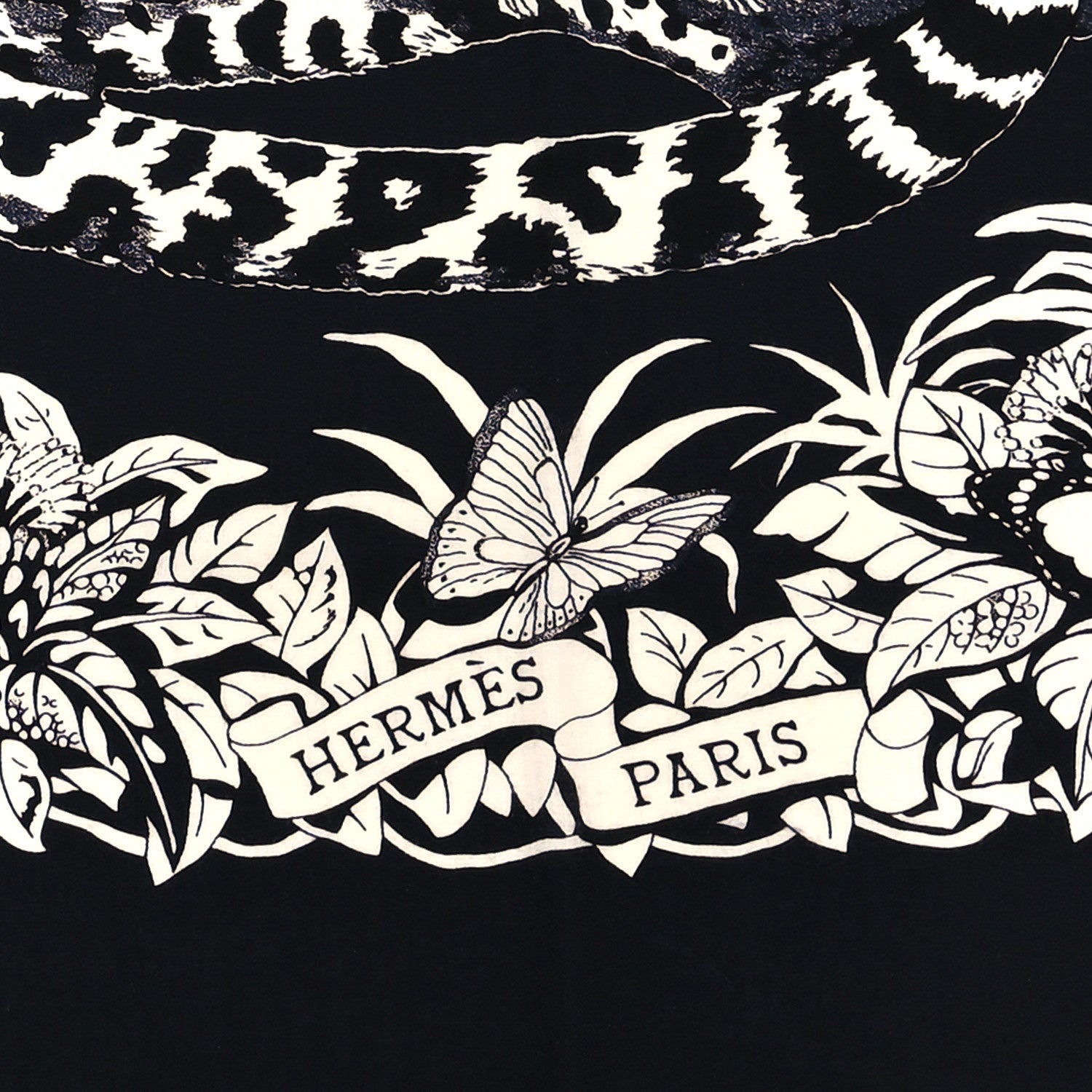 Hermes Cashmere Silk Jungle Love Tattoo Shawl 140 Bleu Black White 2 of 5