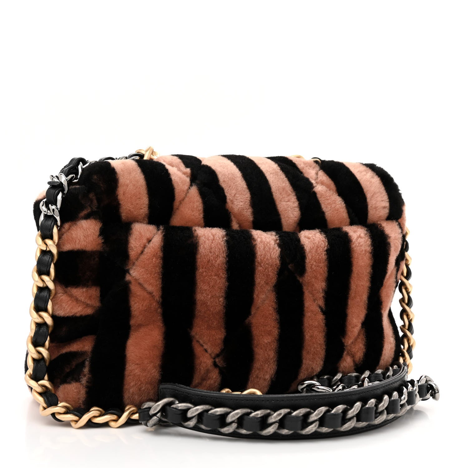 Chanel Shearling Striped Medium Chanel 19 Flap Black Beige 3 of 11