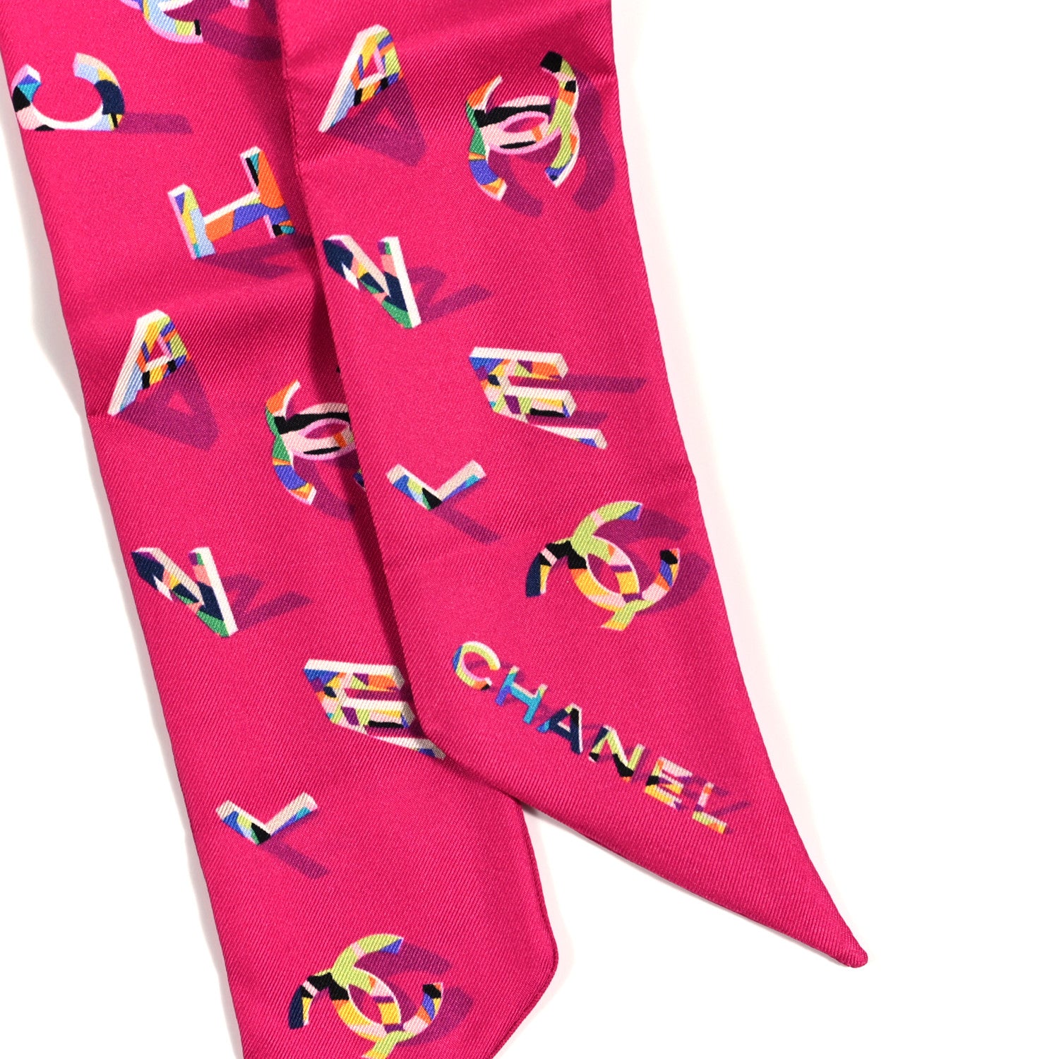 Chanel Silk CC Slim Bandeau Scarf Pink Multicolor 2 of 3