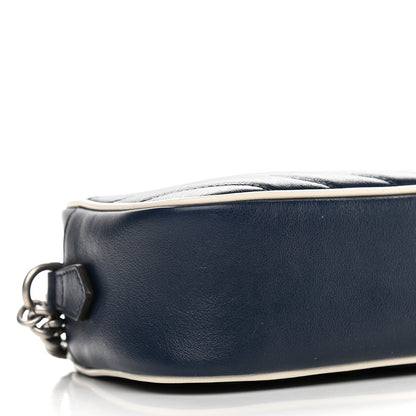 Gucci Vintage Effect Calfskin Matelasse Diagonal Small Torchon GG Marmont Chain Shoulder Bag Blue Agata Mystic White 8 of 9