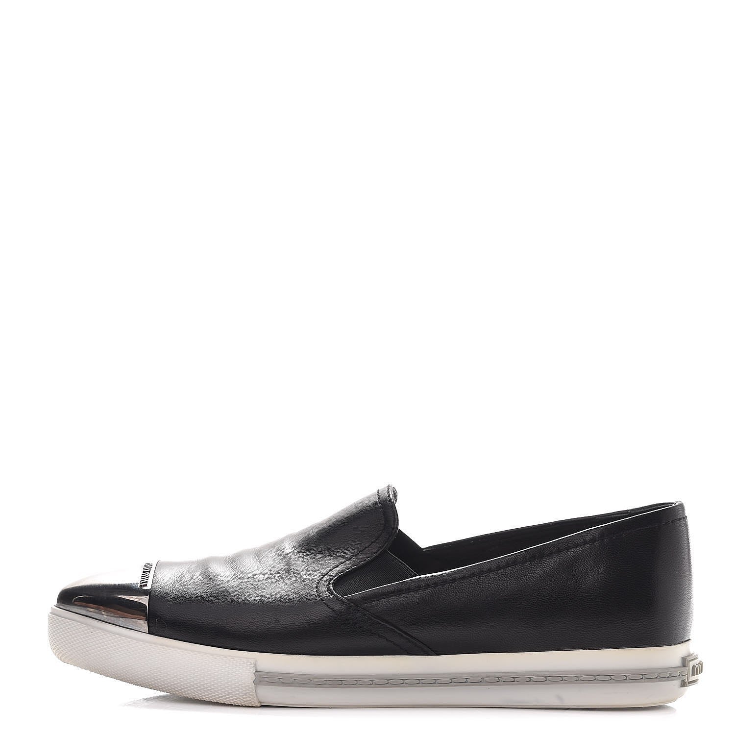 Miu Miu Nappa Metal Cap Toe Slip On Sneakers 37.5 Nero Black 14 of 14