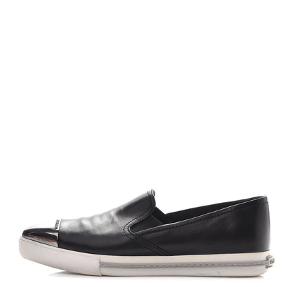Miu Miu Nappa Metal Cap Toe Slip On Sneakers 37.5 Nero Black 14 of 14