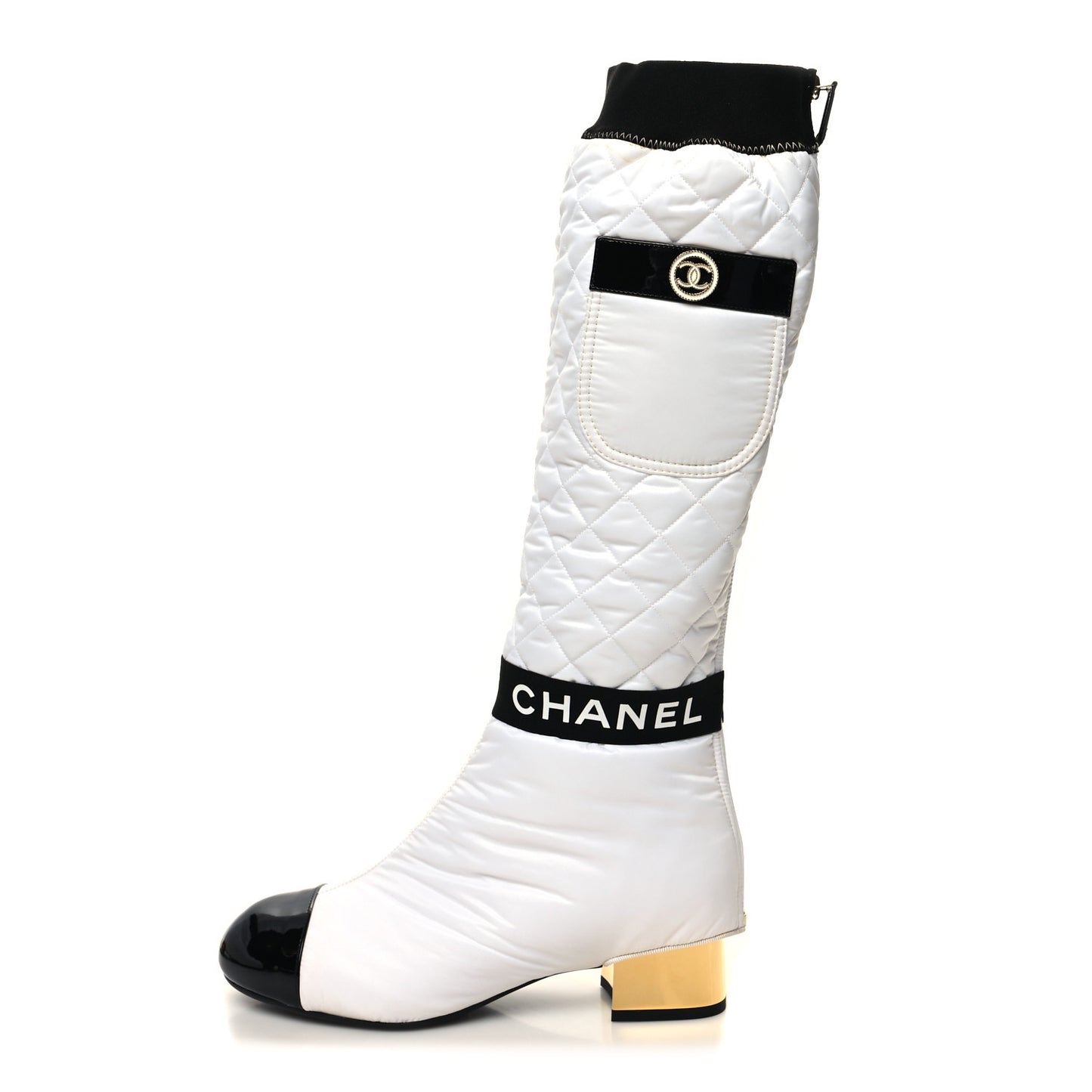 Mixed Fibers Lambskin Patent Calfskin Convertible High Boots 38 White