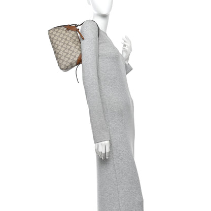 Gucci GG Supreme Monogram Textured Calfskin Small Emblem Shoulder Bag Beige Dark Brown 2 of 11