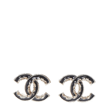 Chanel Enamel CC Baroque Earrings Black Gold 1 of 5