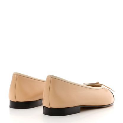 Chanel Lambskin Cap Toe CC Ballerina Flats 38 Beige Black 4 of 9