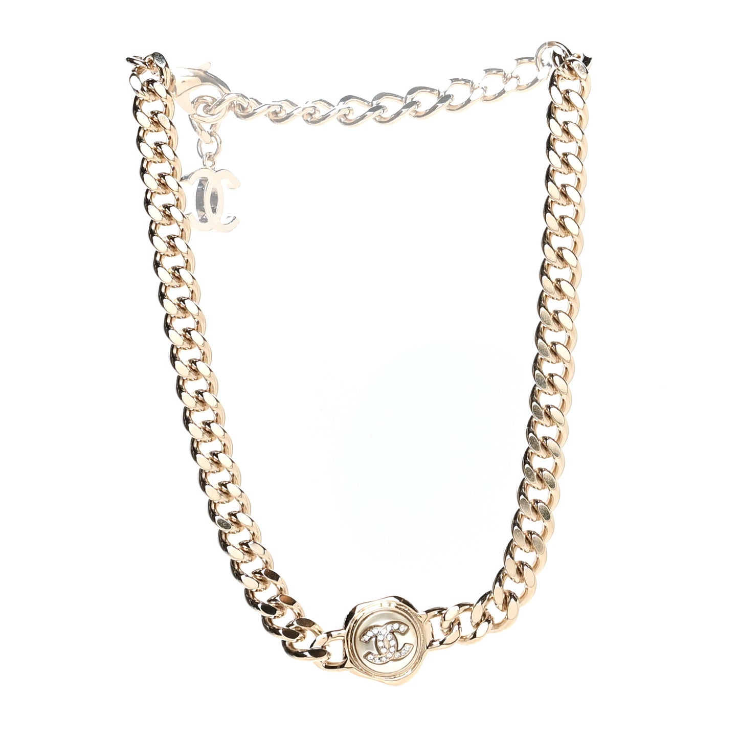 Pearl Crystal CC Chain Choker Necklace Gold