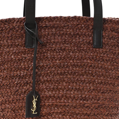 Saint Laurent Raffia Calfskin Medium Panier Tote Dark Chocolate 8 of 11