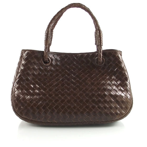 Leather Intrecciato Woven Tote Ebano