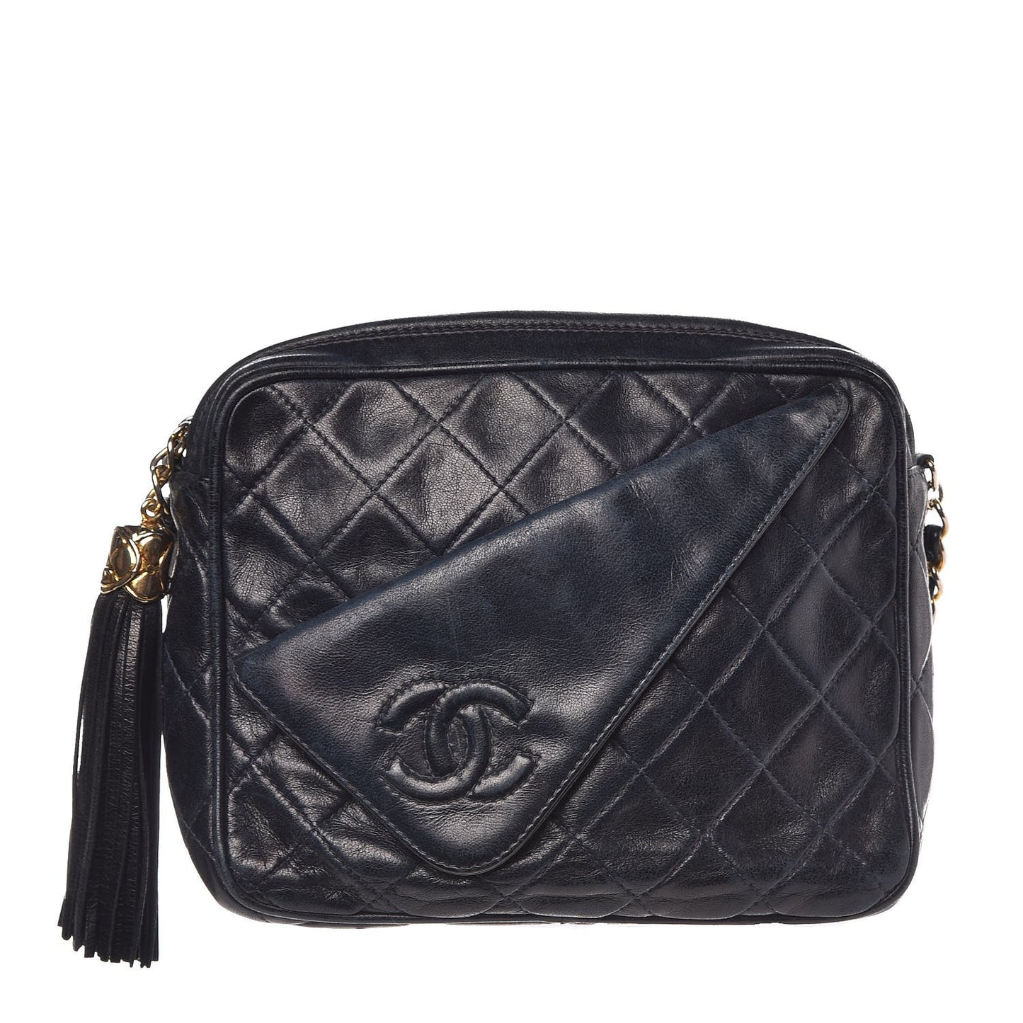 Lambskin Quilted CC Tassel Camera Case Blue
