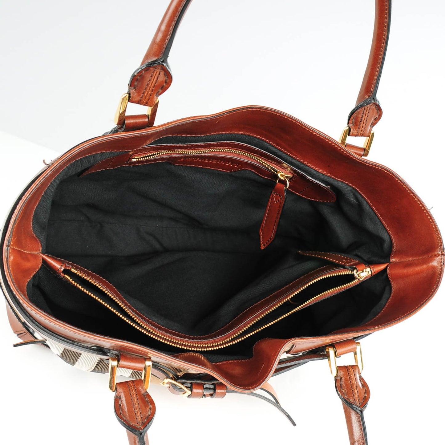 House Check Bridle Calfskin Medium Lynher Tote Dark Tan