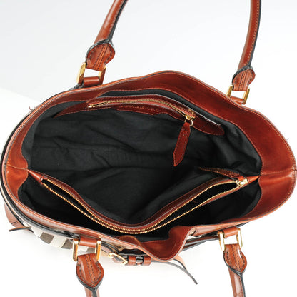 Burberry House Check Bridle Calfskin Medium Lynher Tote Dark Tan 5 of 8