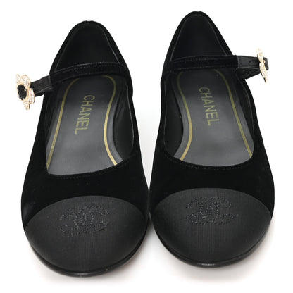 Chanel Velvet Grosgrain Mary Jane Flats 37 Black 3 of 10
