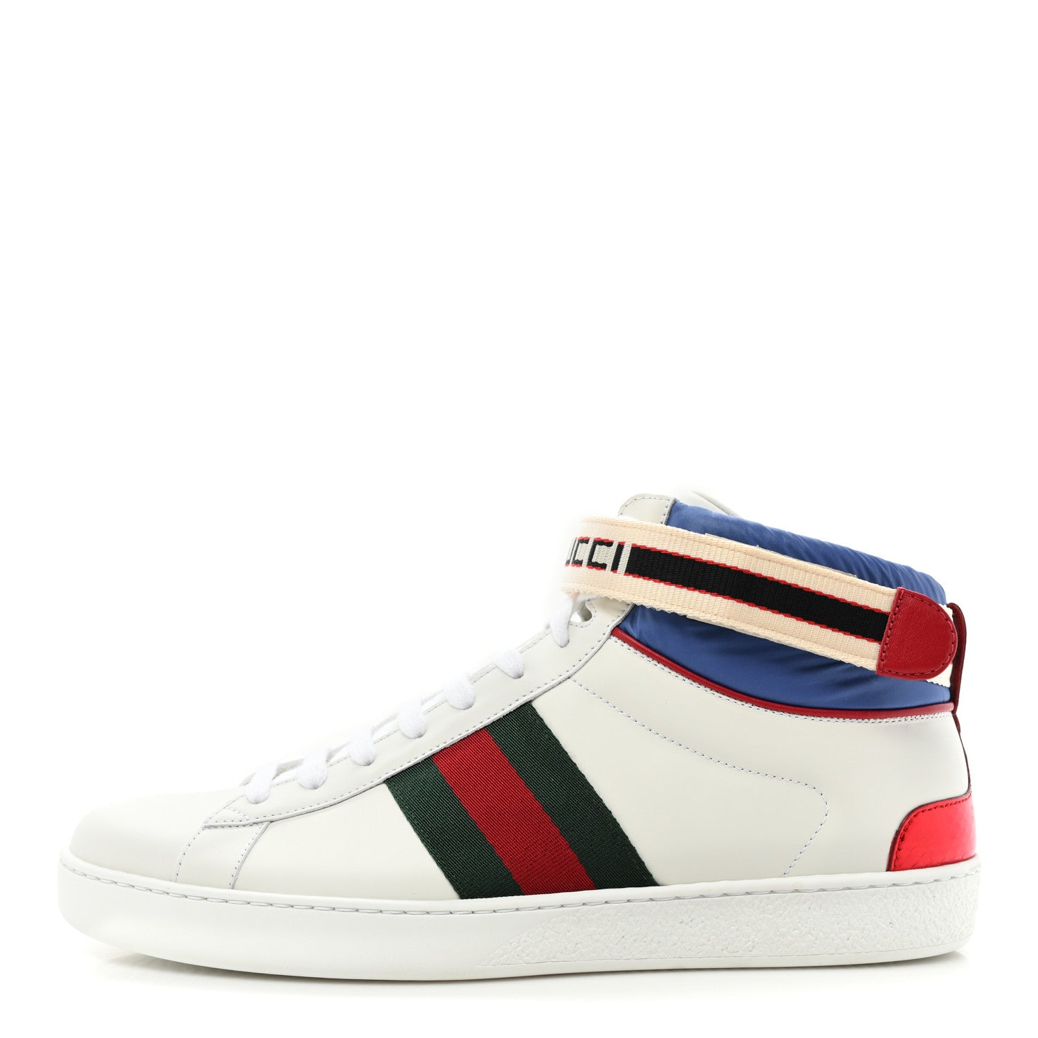 Gucci Calfskin Ayers Web Mens New Ace Stripe High Top Sneakers 9 White 1 of 10