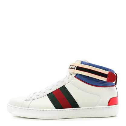 Gucci Calfskin Ayers Web Mens New Ace Stripe High Top Sneakers 9 White 1 of 10