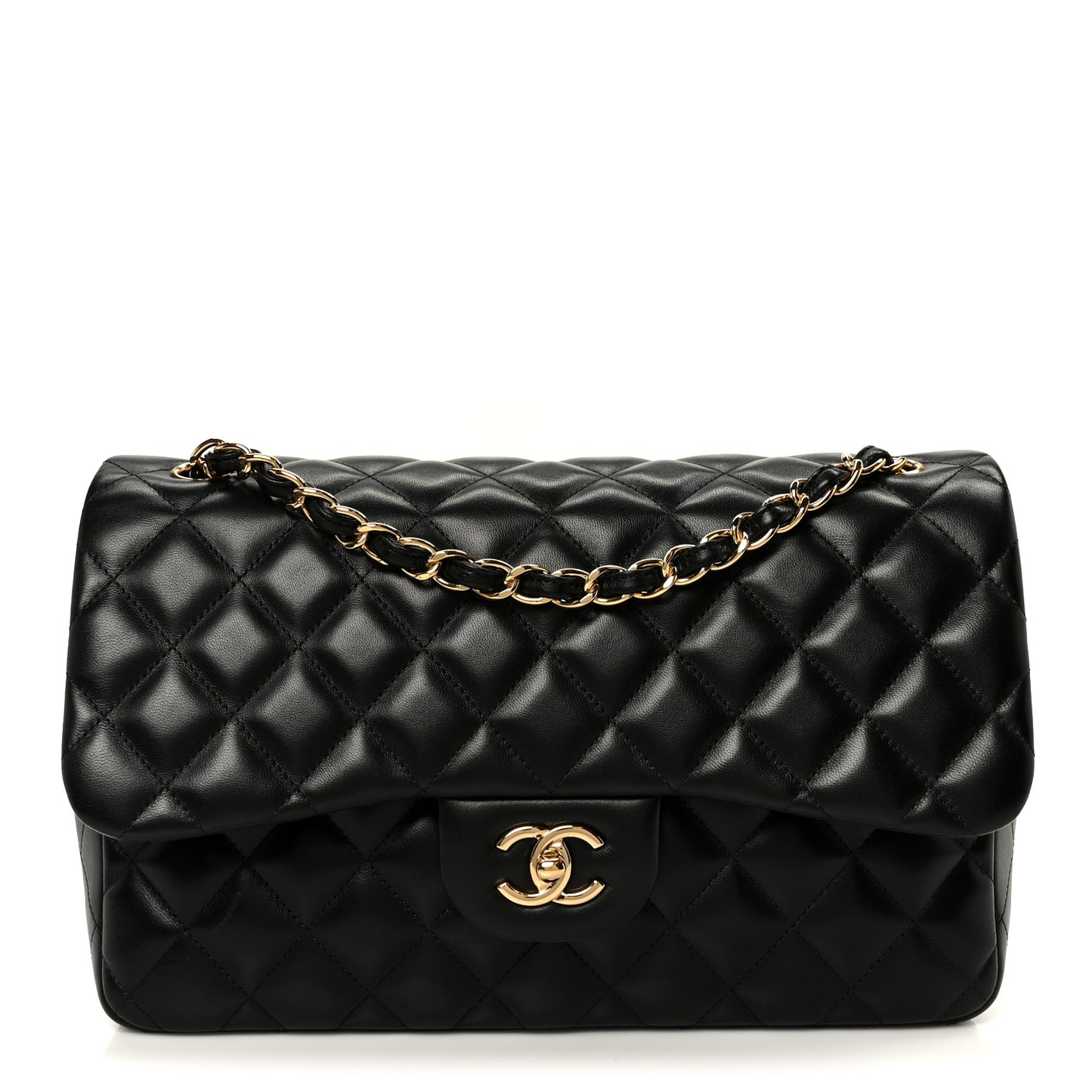 Lambskin Quilted Jumbo Double Flap Black