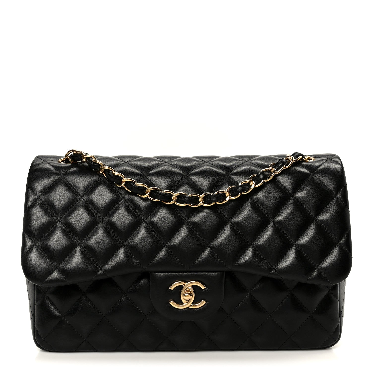 Chanel Lambskin Quilted Jumbo Double Flap Black 1 of 10