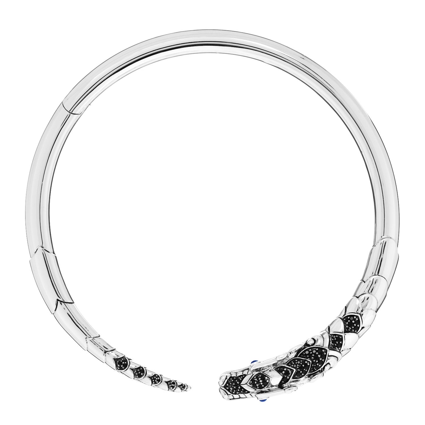 Sterling Silver Black Blue Sapphire Legends Naga Dragon Choker Necklace