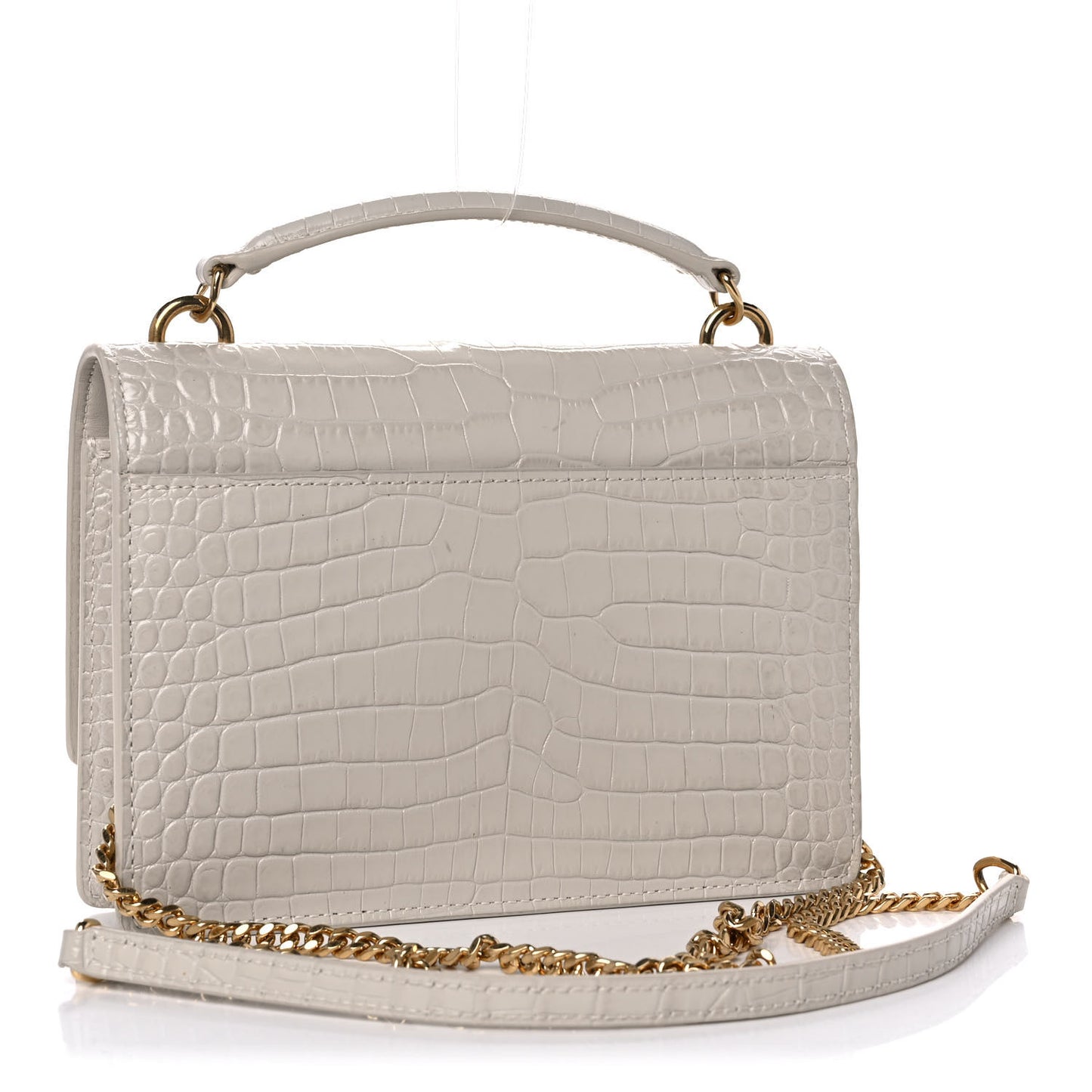 Calfskin Crocodile Embossed Monogram Sunset Chain Wallet Blanc Vintage