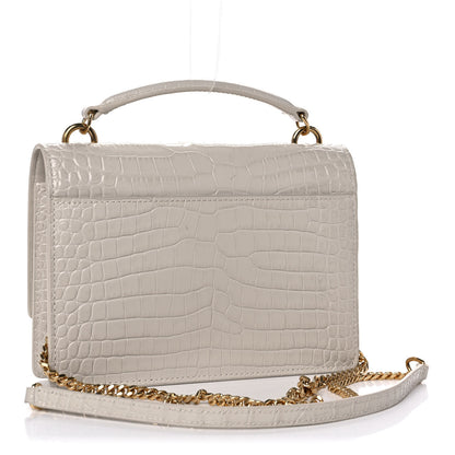 Saint Laurent Calfskin Crocodile Embossed Monogram Sunset Chain Wallet Blanc Vintage 3 of 11