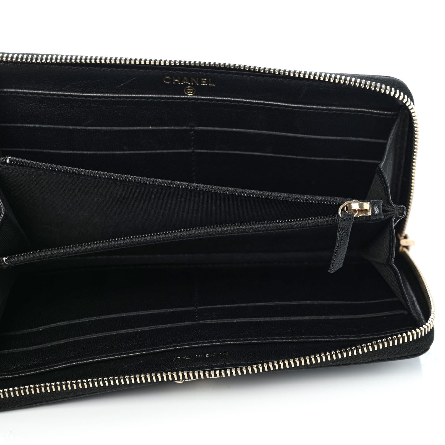 Chanel Caviar Sheepskin Chevron Quilted Mademoiselle Vintage Zip Around Wallet Black 4 of 4