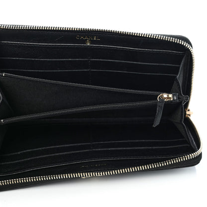 Chanel Caviar Sheepskin Chevron Quilted Mademoiselle Vintage Zip Around Wallet Black 4 of 4