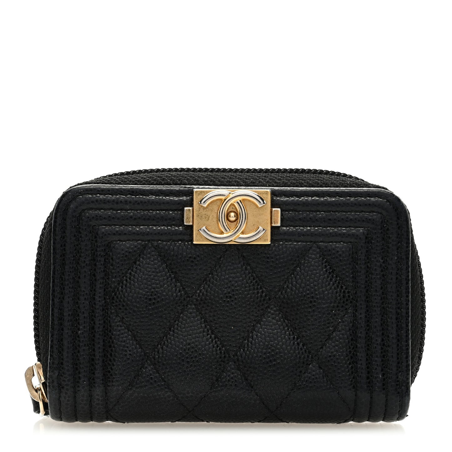 Caviar Quilted Boy Zip Around Coin Purse Wallet Black