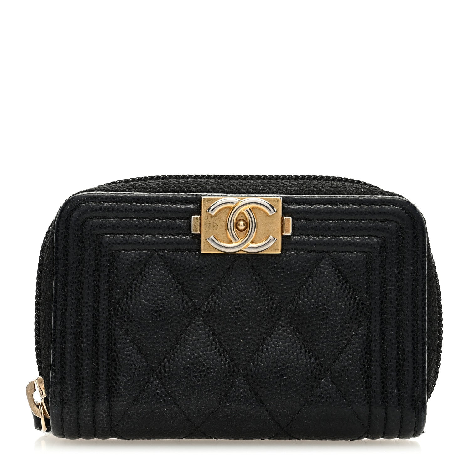 Chanel Caviar Quilted Boy Zip Around Coin Purse Wallet Black 1 of 8