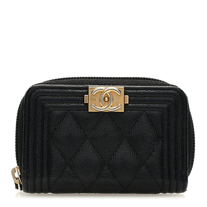 Chanel Caviar Quilted Boy Zip Around Coin Purse Wallet Black 1 of 8