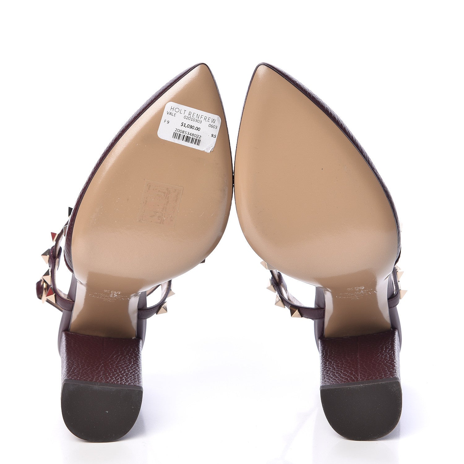 Valentino Garavani Pebbled Calfskin Rockstud T Strap 100mm Block Heel Pumps 39.5 Rubin 5 of 8