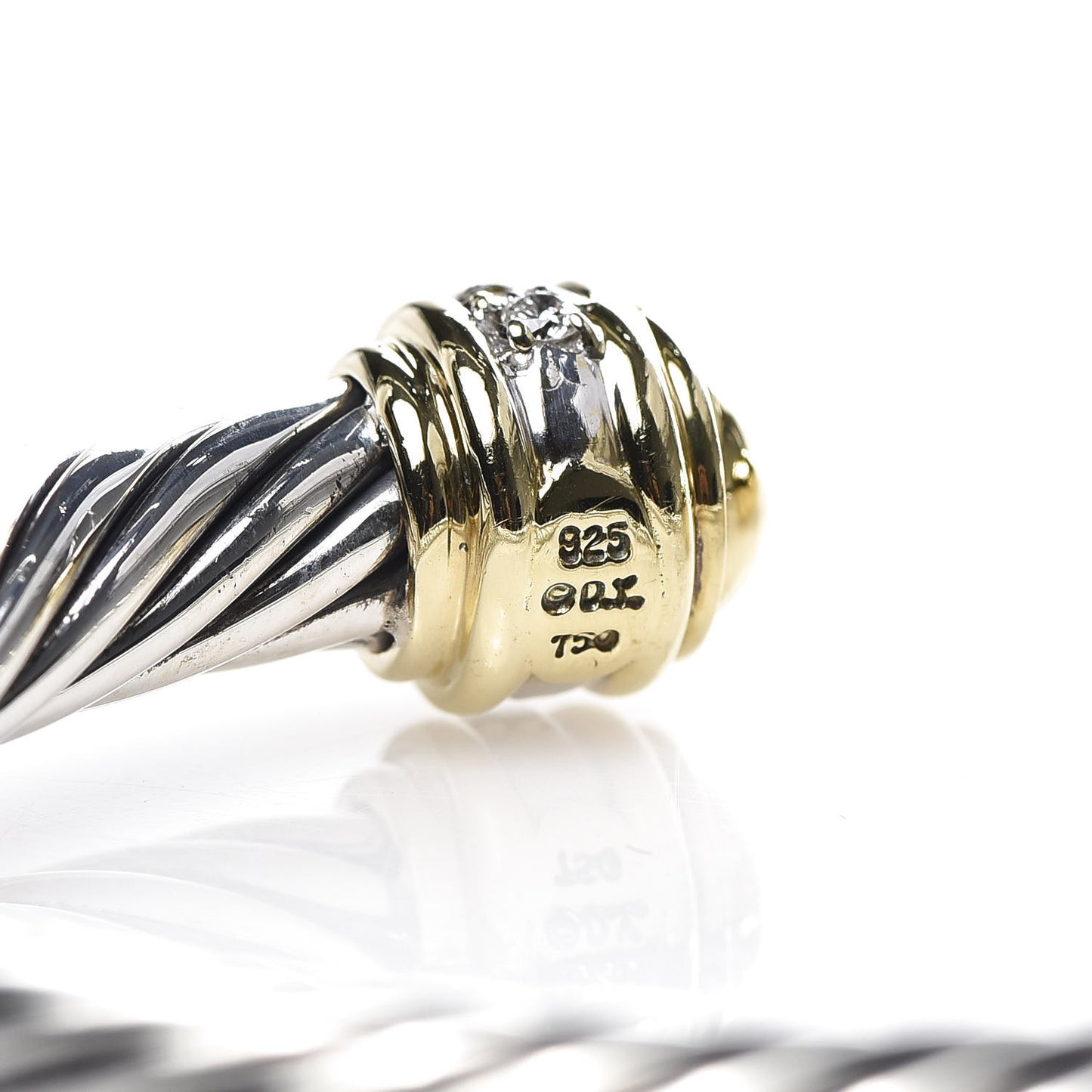 Sterling Silver 18K Yellow Gold Diamond 7mm Cable Classics Dome Bracelet